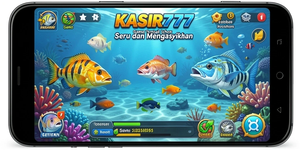 Gameplay KASIR777 dengan ikan berwarna-warni yang menunggu untuk ditembak.