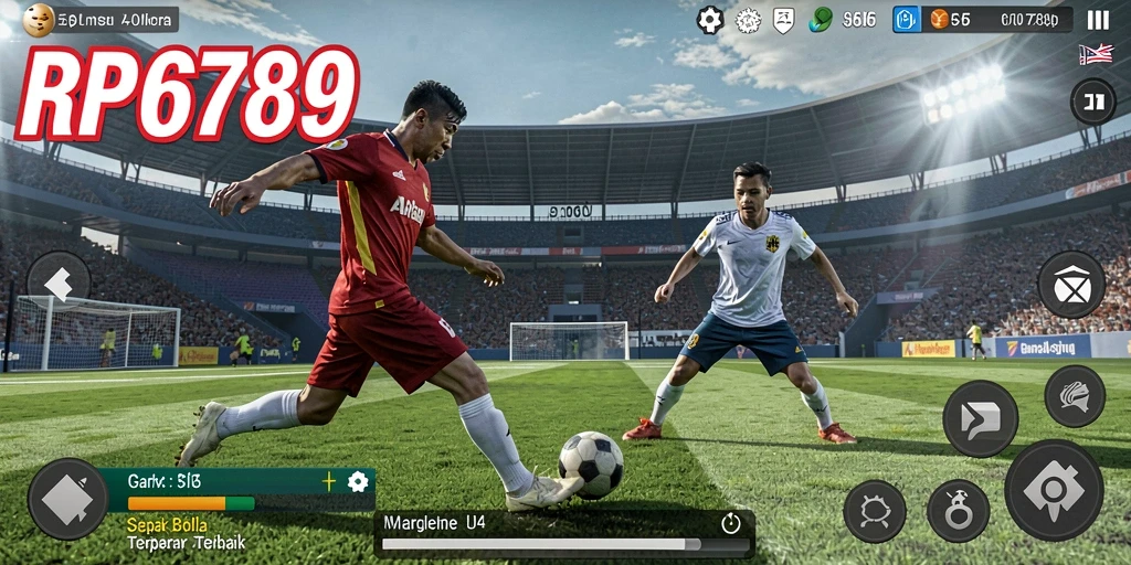 Tampilan gameplay RP6789 dengan aksi sepak bola yang seru.