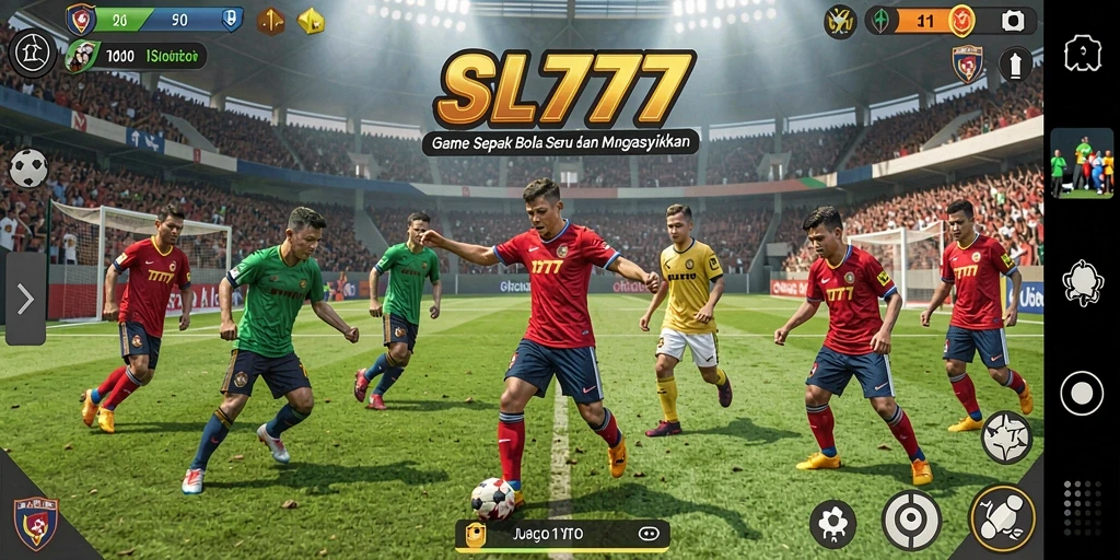 Tampilan utama gameplay <strong>SL777</strong> yang mendebarkan dengan aksi sepak bola yang intens.