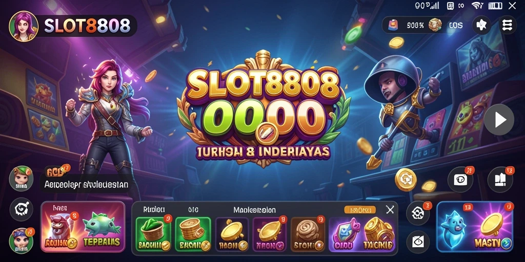 Tampilan intuitif aplikasi SLOT8808 dengan berbagai fitur utilitas.