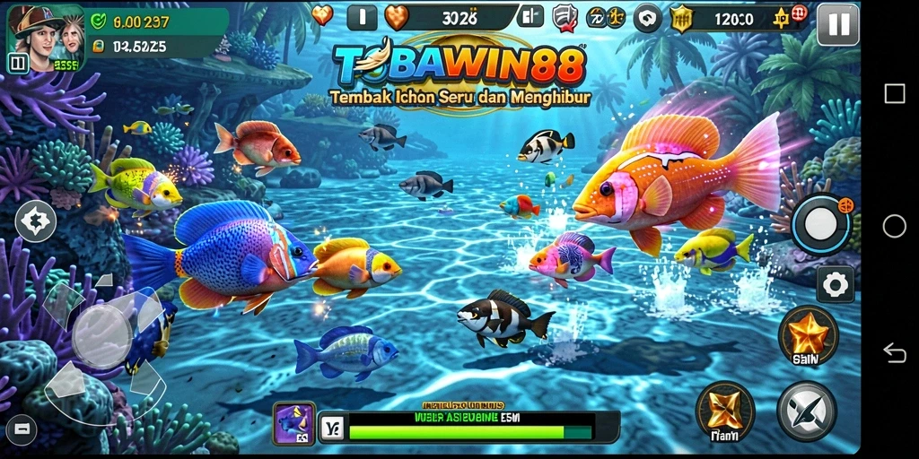 Screenshot gameplay TOBAWIN88 menampilkan suasana menembak ikan yang seru.